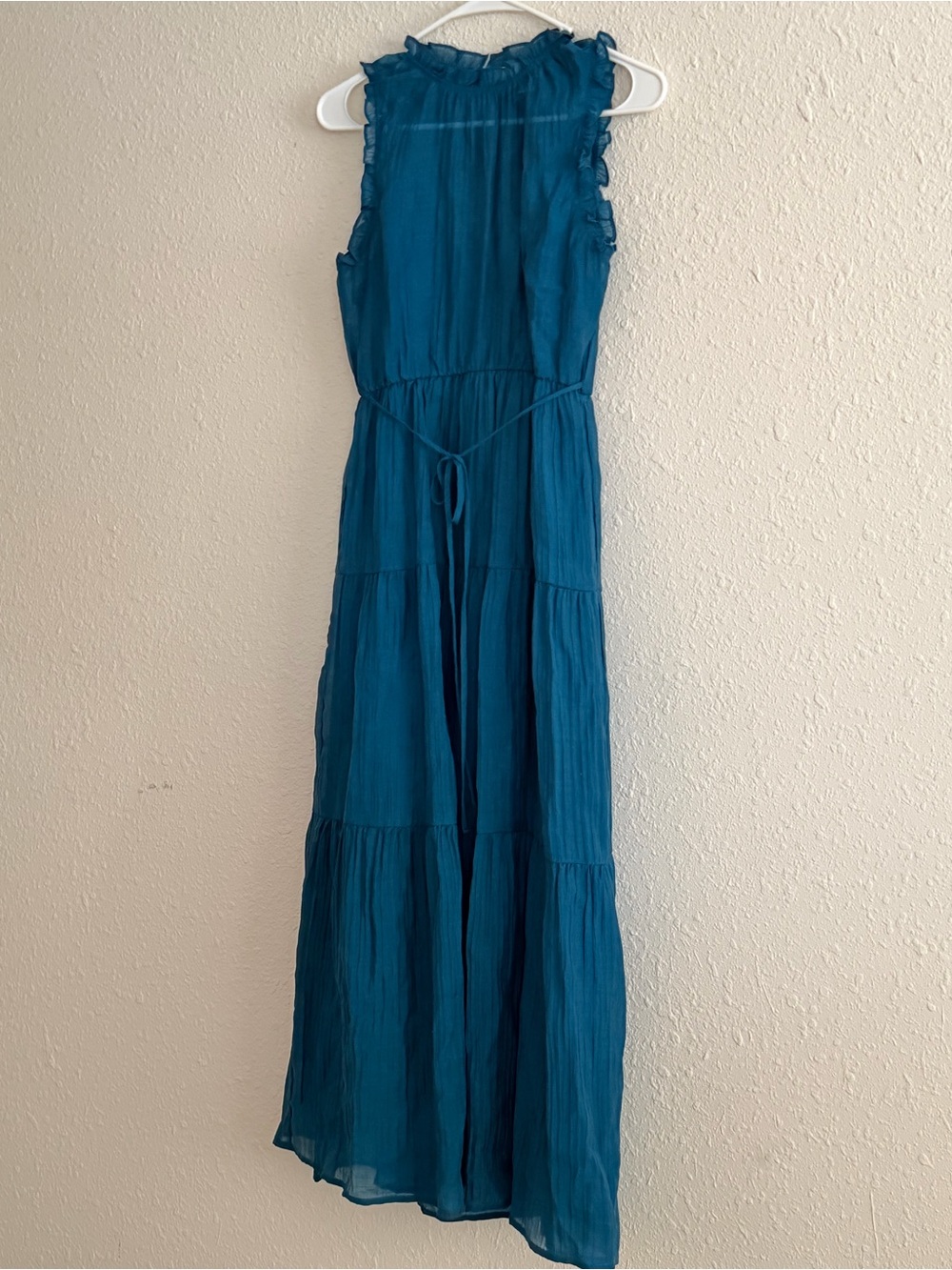 Socialite Teal Sleeveless Tiered Maxi Dress with Waist Tie